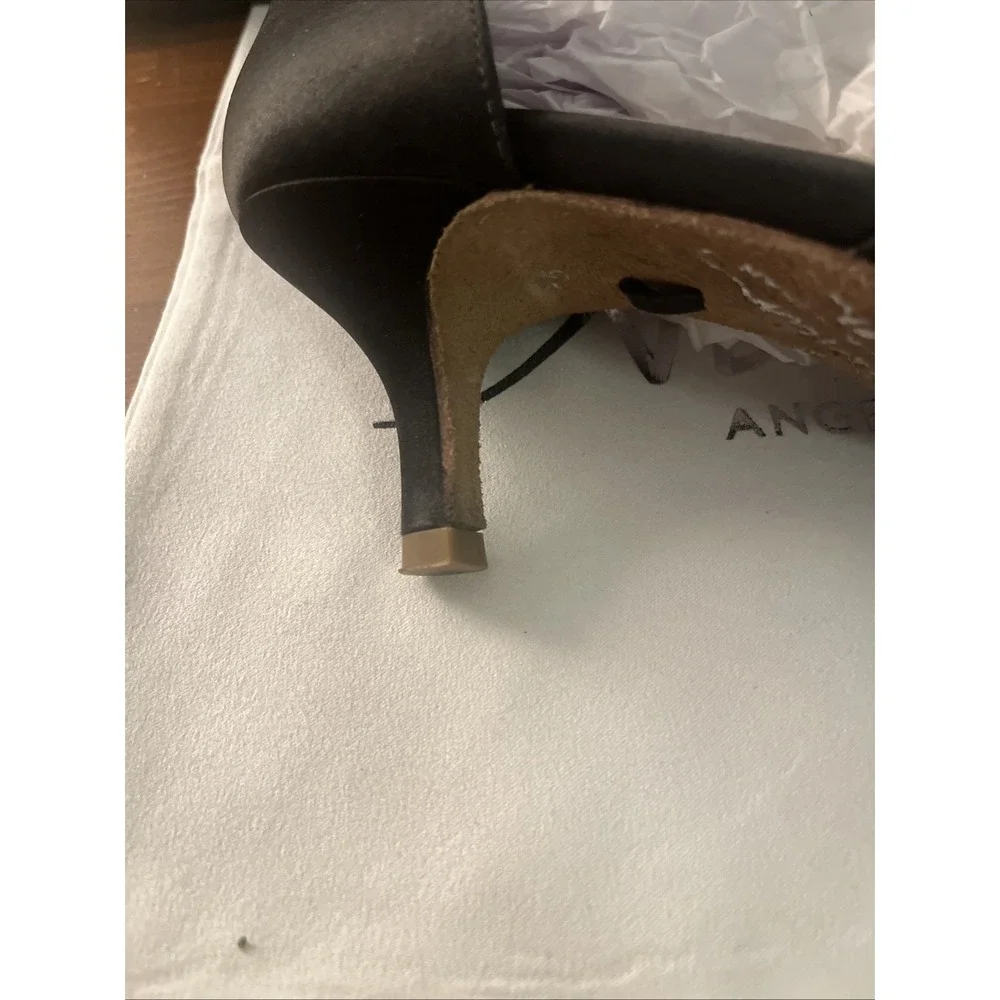 Angela Nuran Vintage Open Toe Adjustable Strap Satin Black Heels‎ 7.5